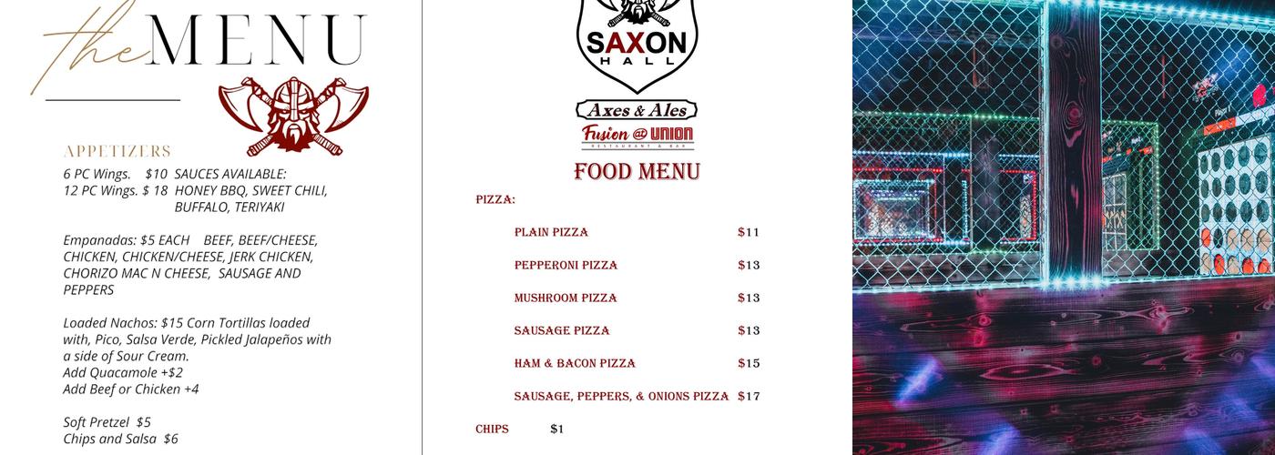 Saxon Hall - Axes & Ales Menu
