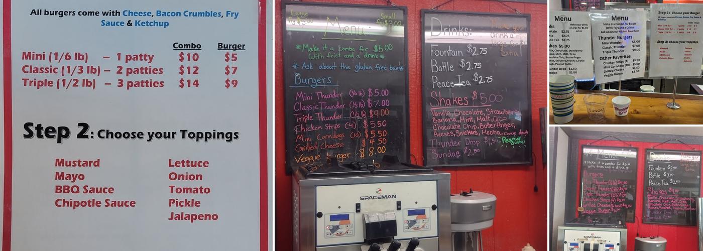 Thunder Mountain Burgers Menu