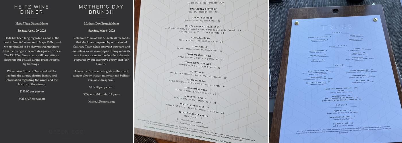 TRUSS Restaurant & Bar Menu