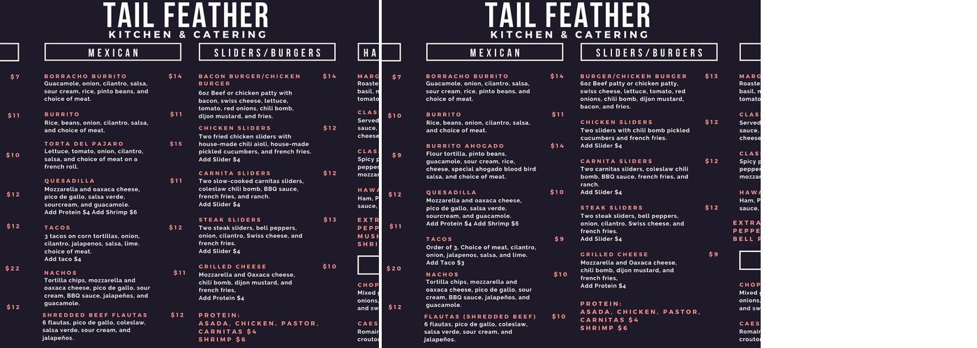 TAILFEATHER KITCHEN Menu