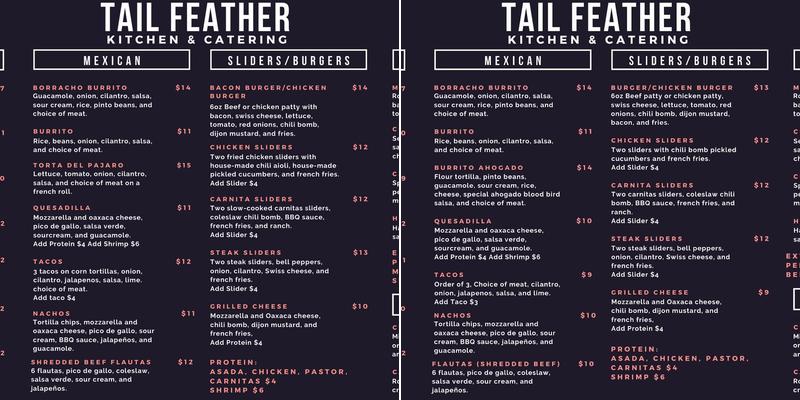 TAILFEATHER KITCHEN Menu