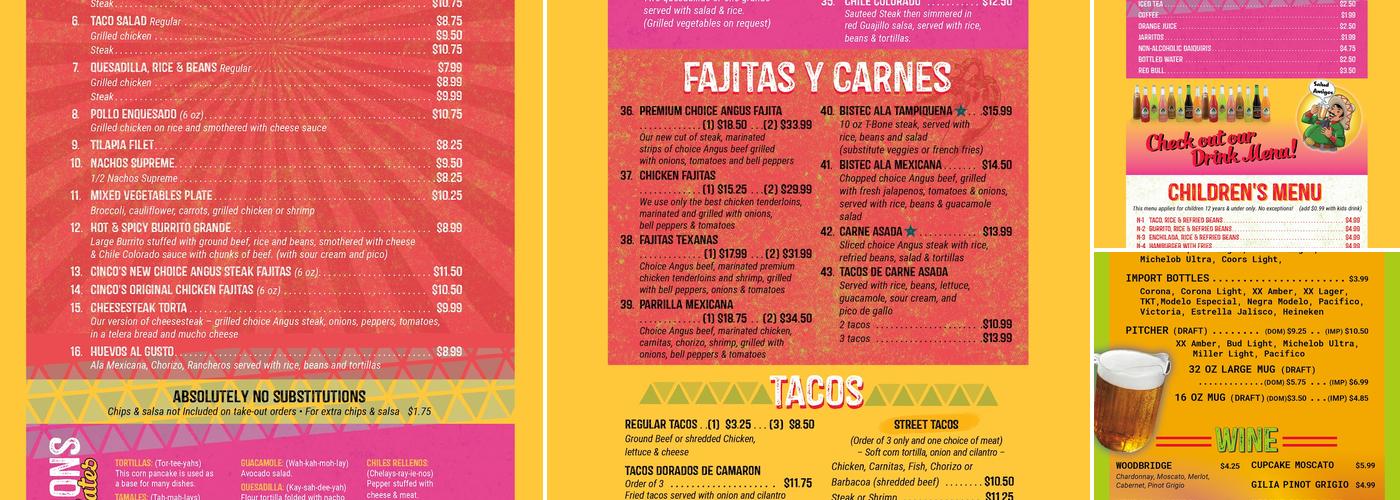 Cinco de Mayo Mexican Restaurant - Franklin Menu