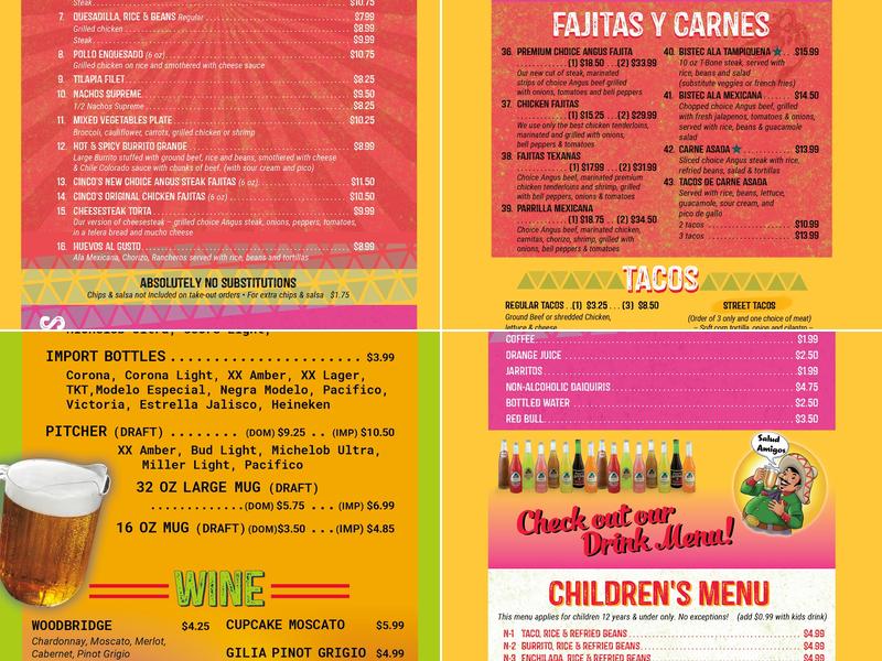 Cinco de Mayo Mexican Restaurant - Franklin Menu