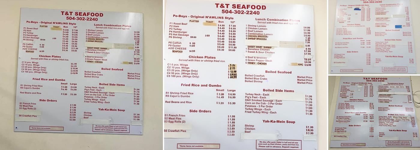 T&T Seafood & Po-Boys Menu