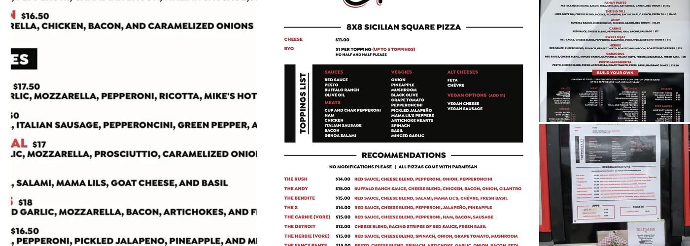 Rush's Squares Menu