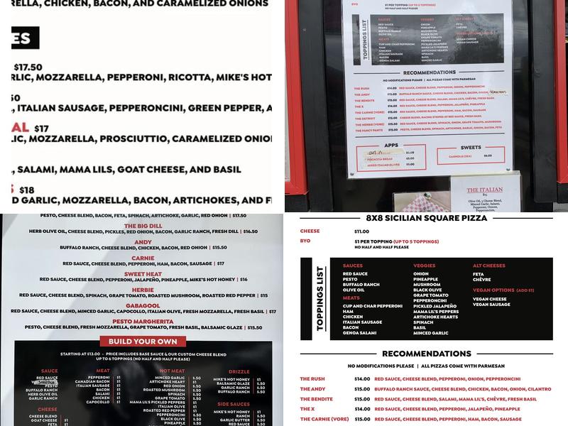 Rush's Squares Menu