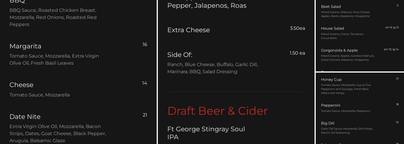 Mama Tina's Wood Fired Pizza Menu