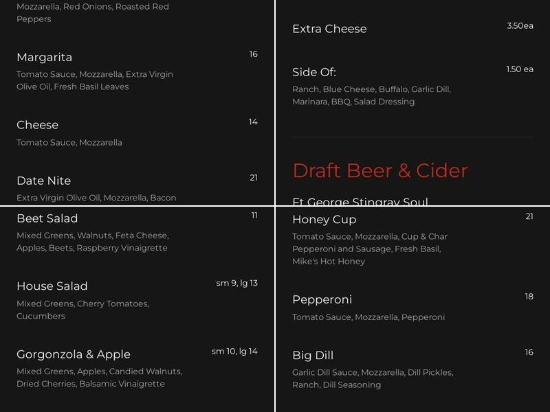 Mama Tina's Wood Fired Pizza Menu