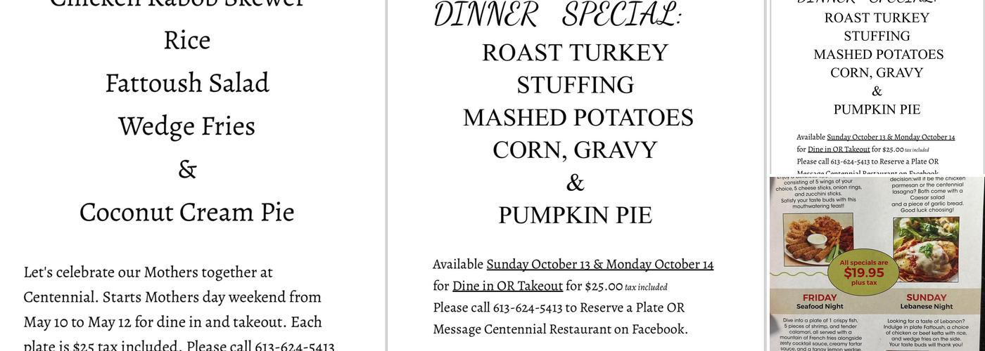 Centennial Restaurant Menu