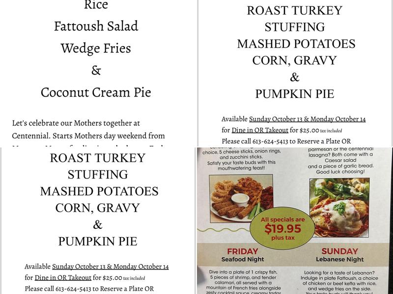 Centennial Restaurant Menu