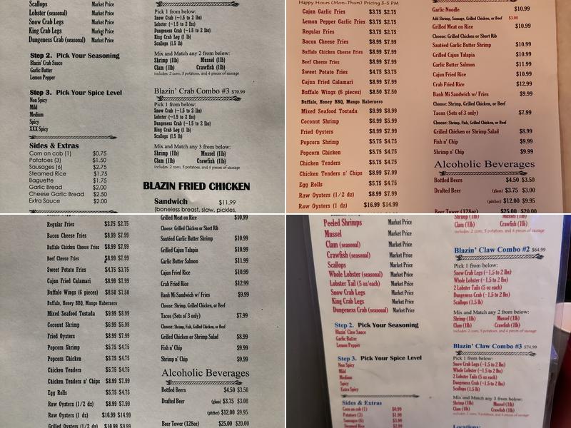 Blazin Claw Norwalk Menu