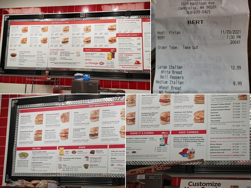 Firehouse Subs Centralia Menu