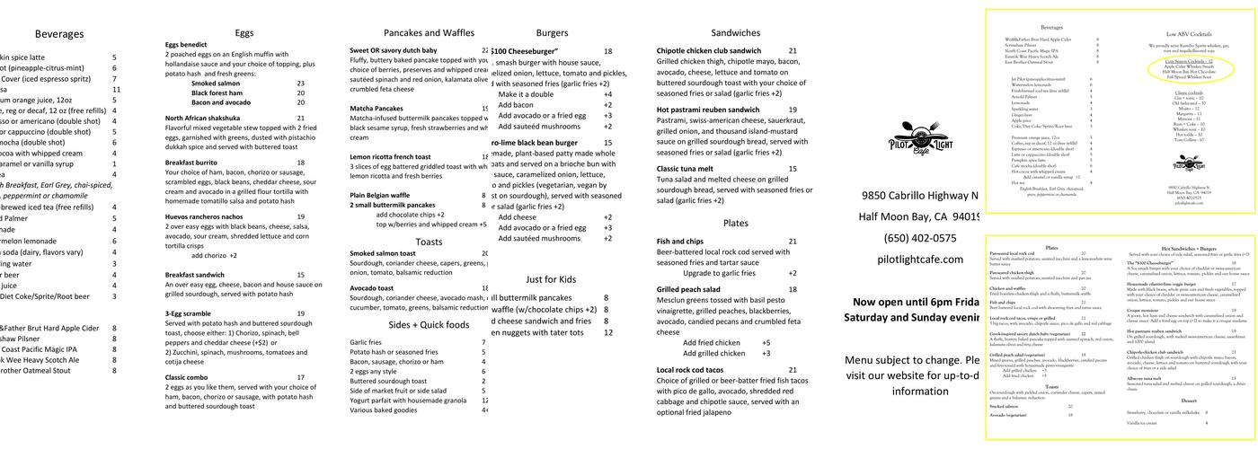 Pilot Light Menu