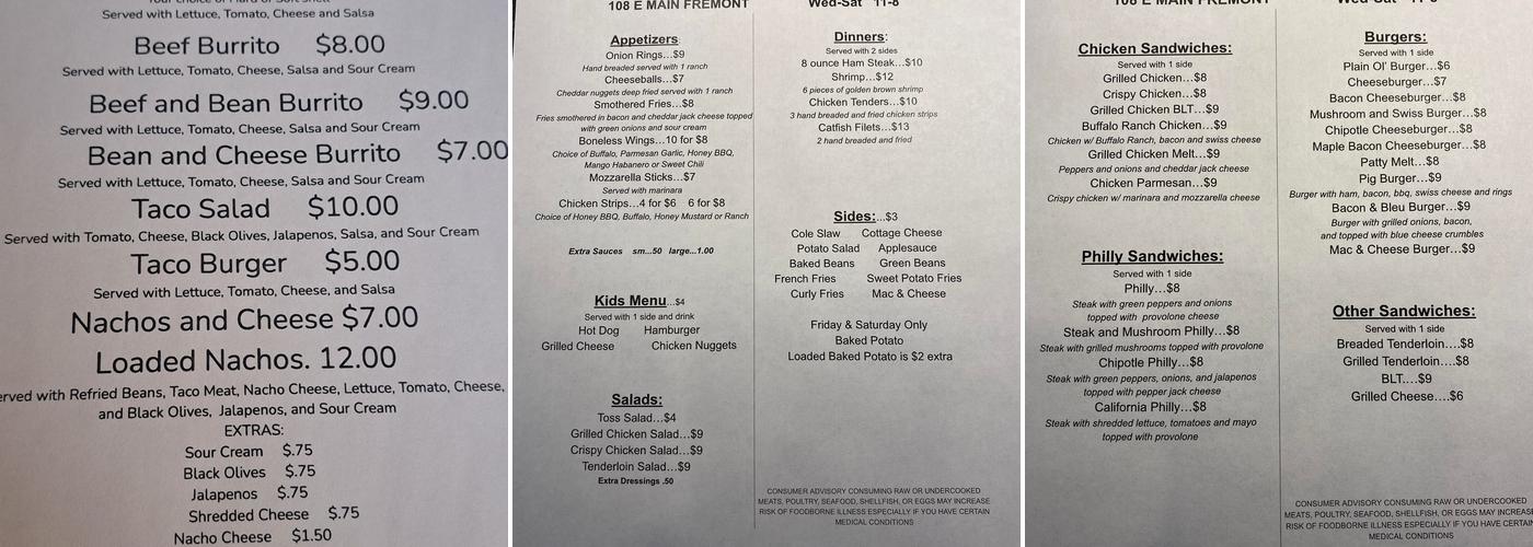 Baxter's Restaurant Menu