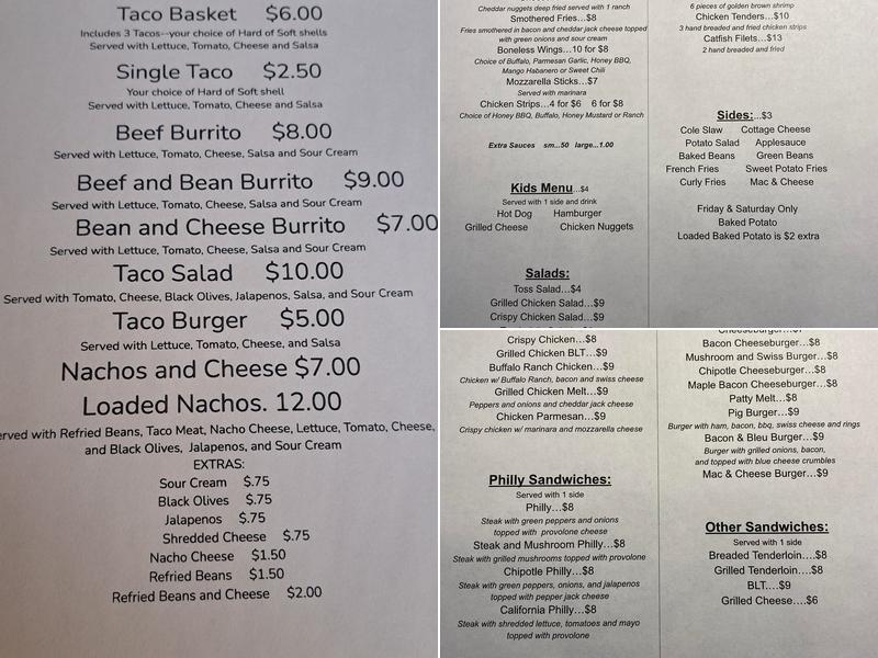 Baxter's Restaurant Menu
