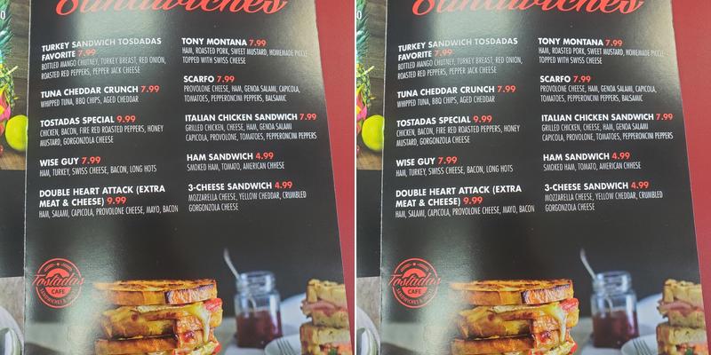 Tostadas café Menu