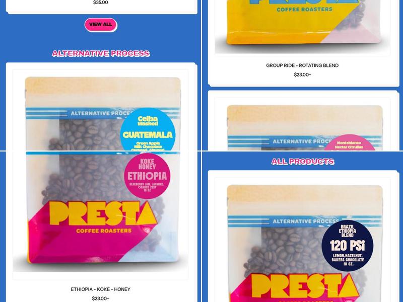 Presta Coffee Roasters Menu