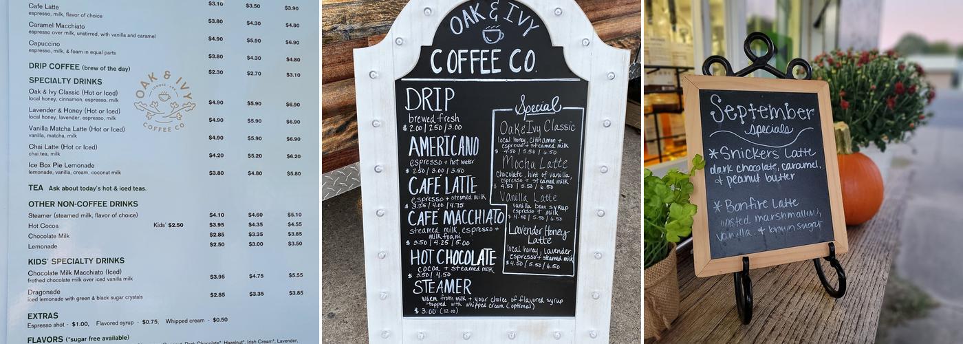 Oak & Ivy Coffee Co. Menu