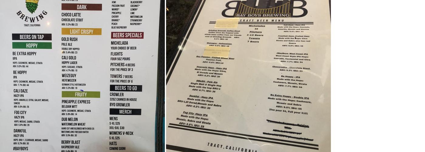 Bay Boys Brewing Menu