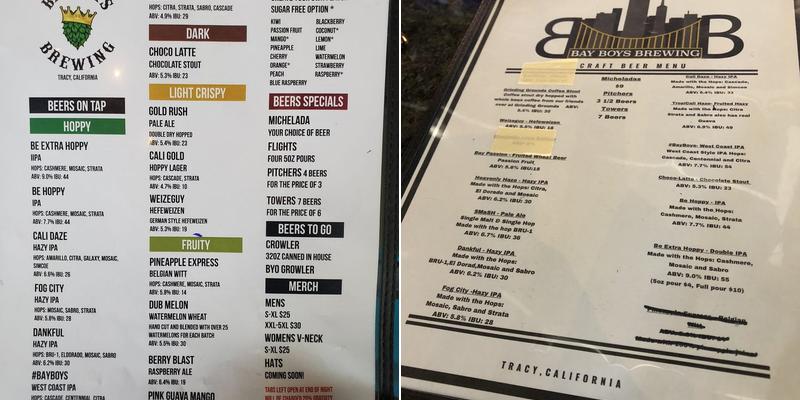 Bay Boys Brewing Menu