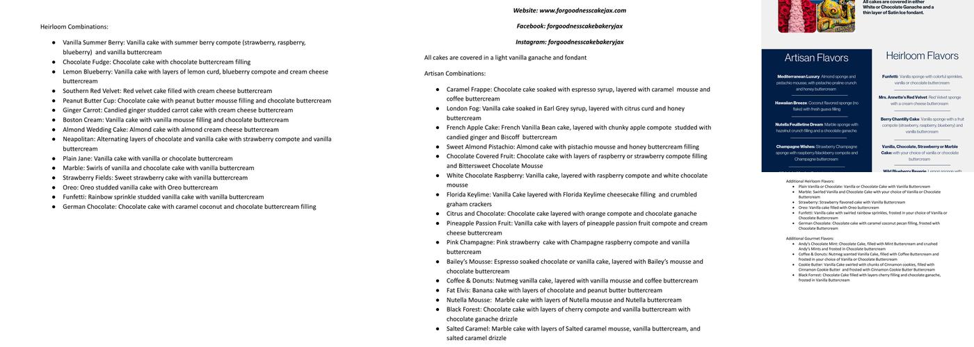 For Goodness Cake Jacksonville Menu