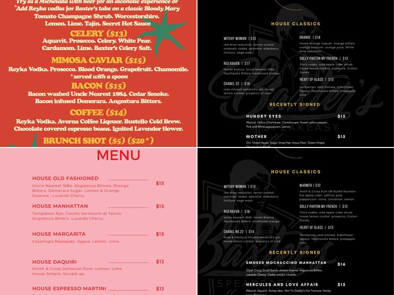 Baxter's Speakeasy Menu