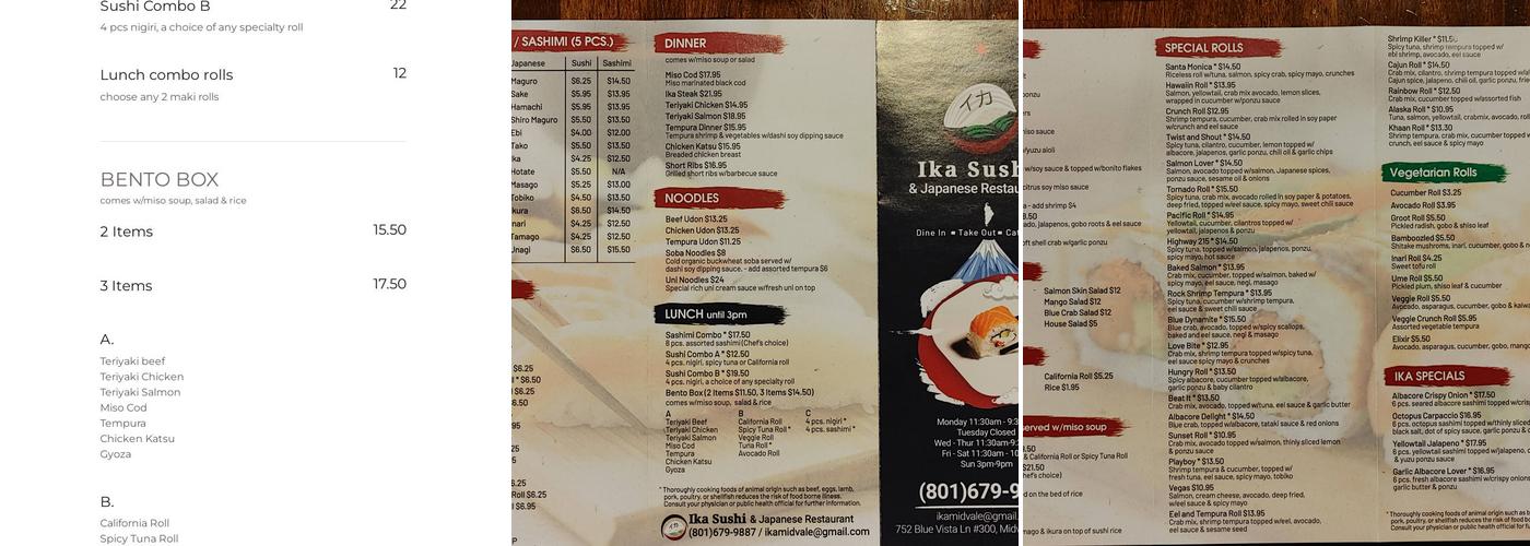 Ika Sushi Menu