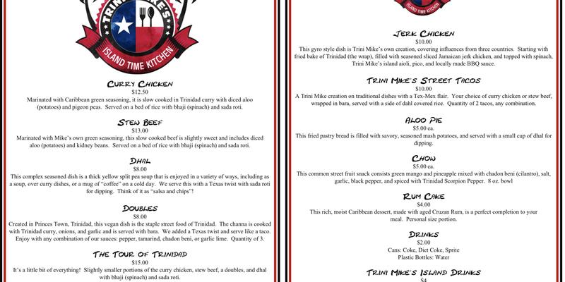 Trini Mike's Island Time Kitchen (Food Truck) Menu