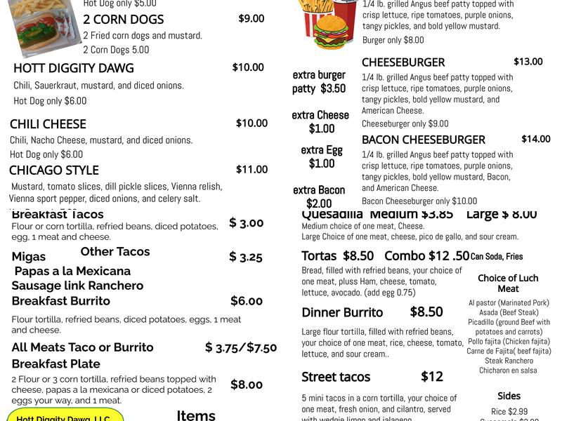 Hott Diggity Dawg Vending and Catering LLC Menu