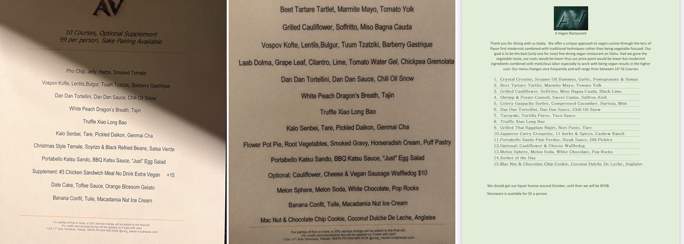 AV Restaurant Menu