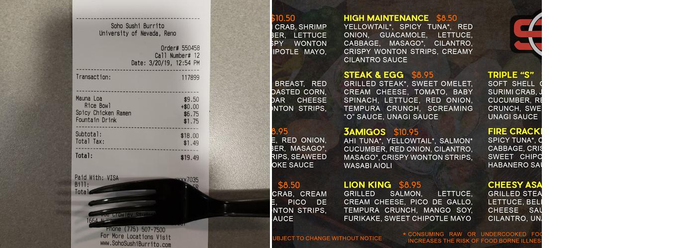 Soho Sushi Burrito Menu