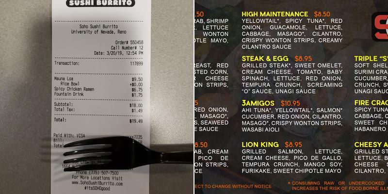 Soho Sushi Burrito Menu