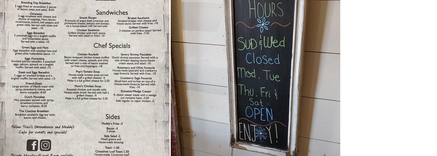 Muddy's Cafe Menu