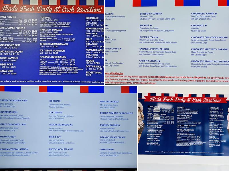 Handel's Homemade Ice Cream- North Scottsdale Menu