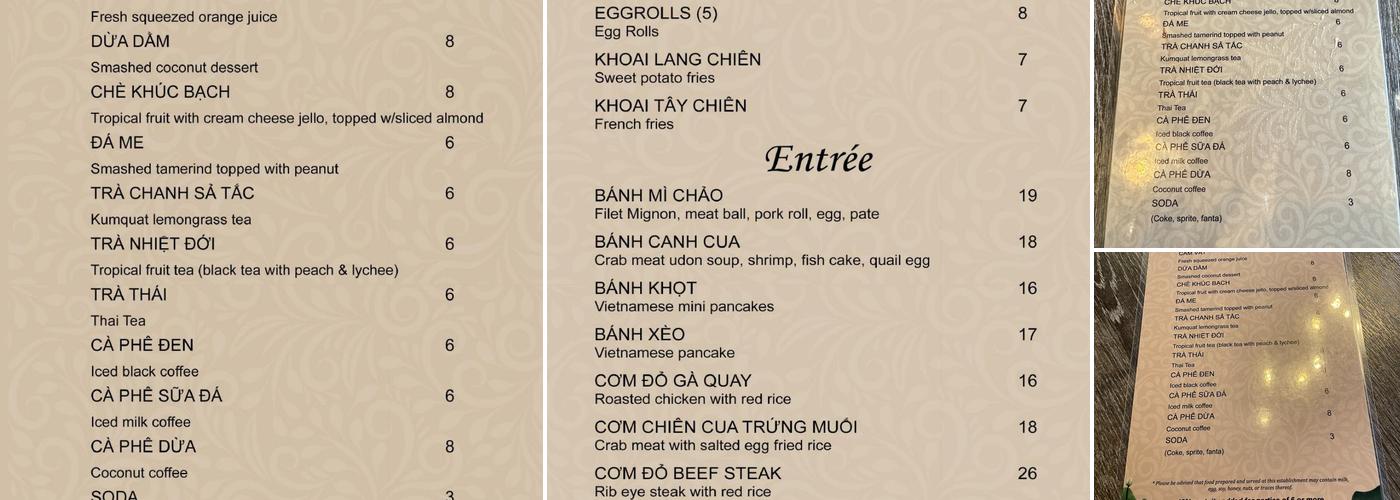 SAIGON OI RESTAURANT Menu