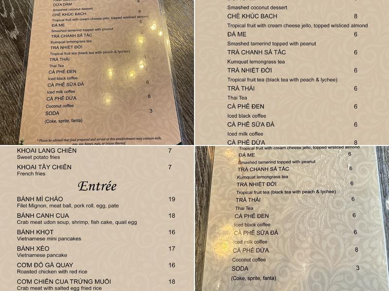 SAIGON OI RESTAURANT Menu