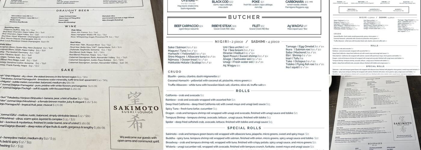 Sakimoto Sushi Menu