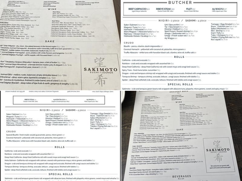 Sakimoto Sushi Menu