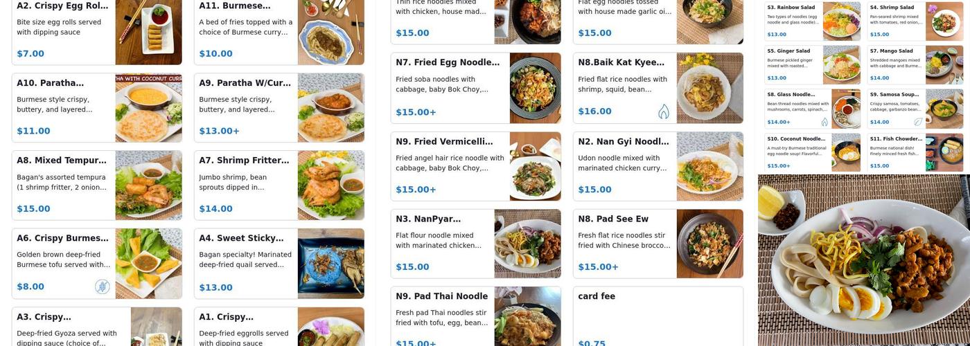 Bagan Burmese Kitchen Menu