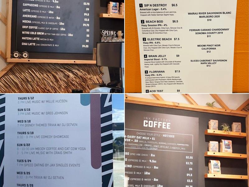 Ink Factory Brewing Menu