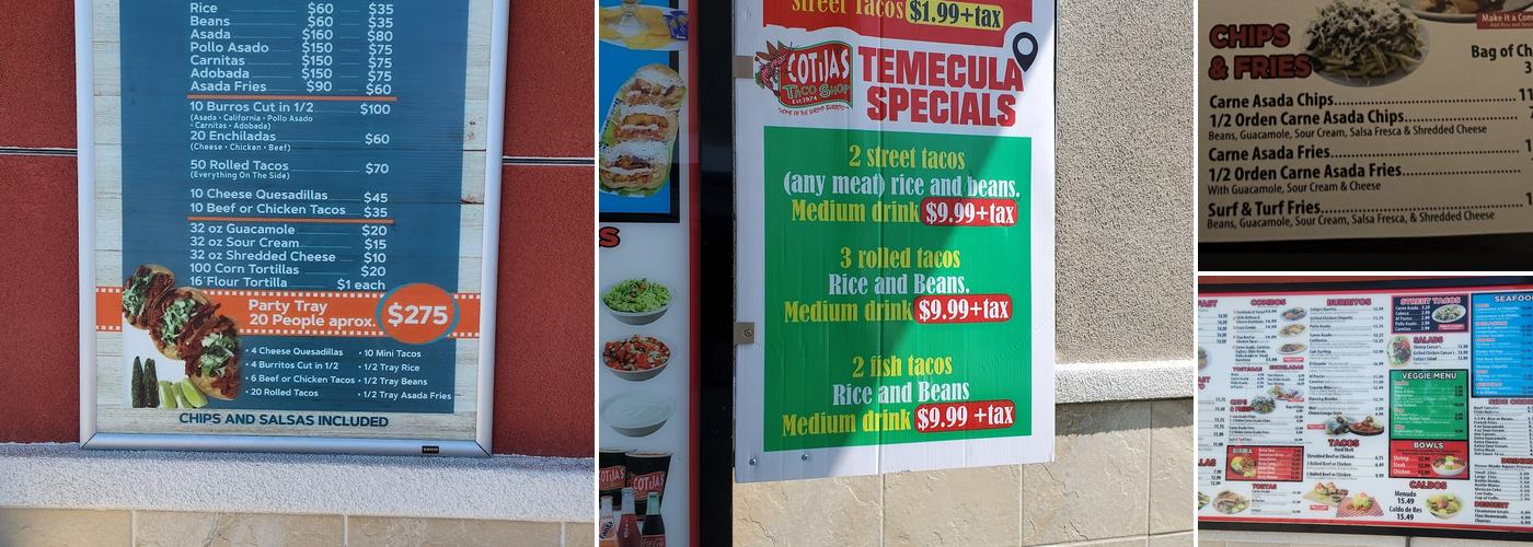 Cotija's Taco Shop Menu