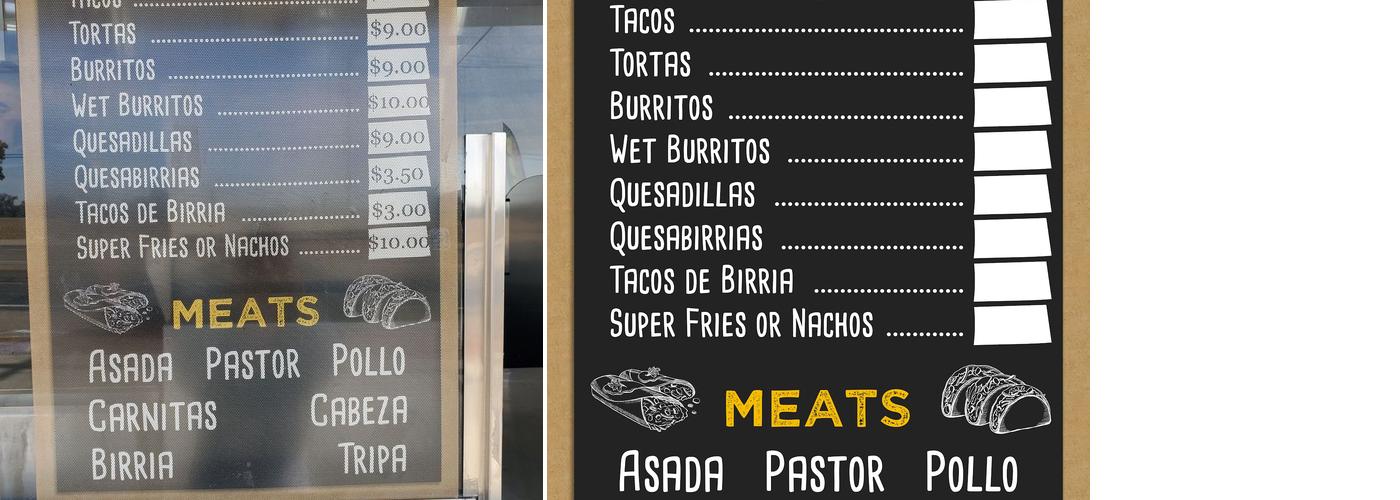 Yanez Tacos Tulare Menu