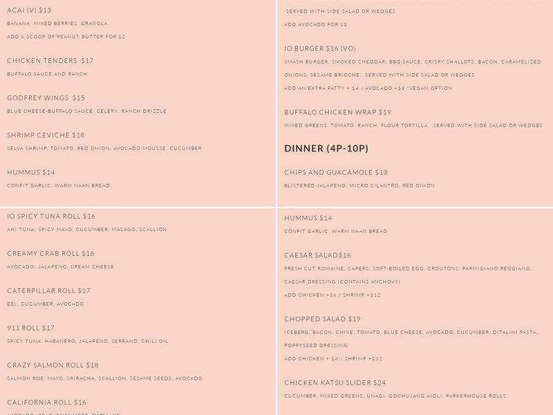 I|O Rooftop Hollywood Menu