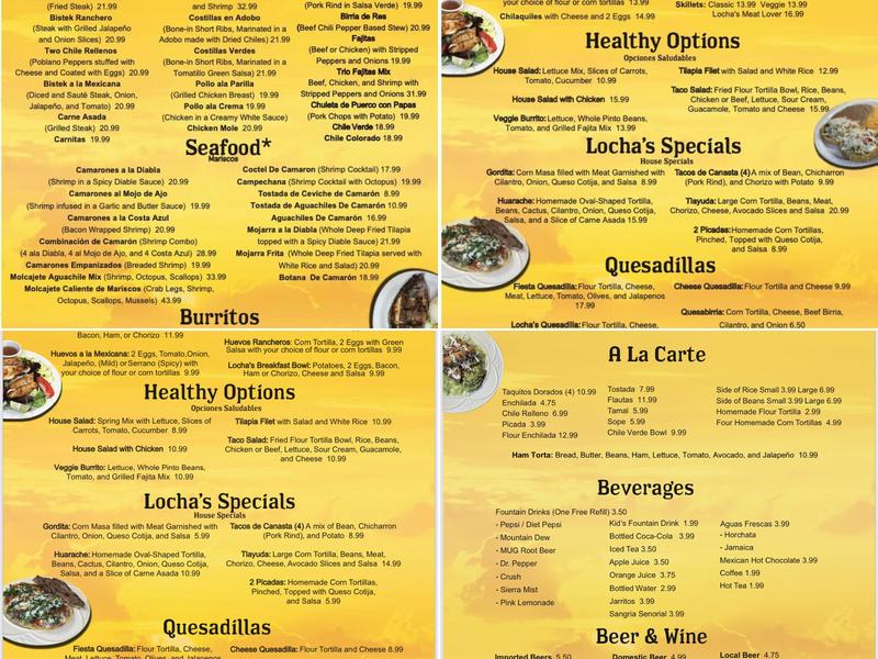 Locha's Mexican Restaurant Menu