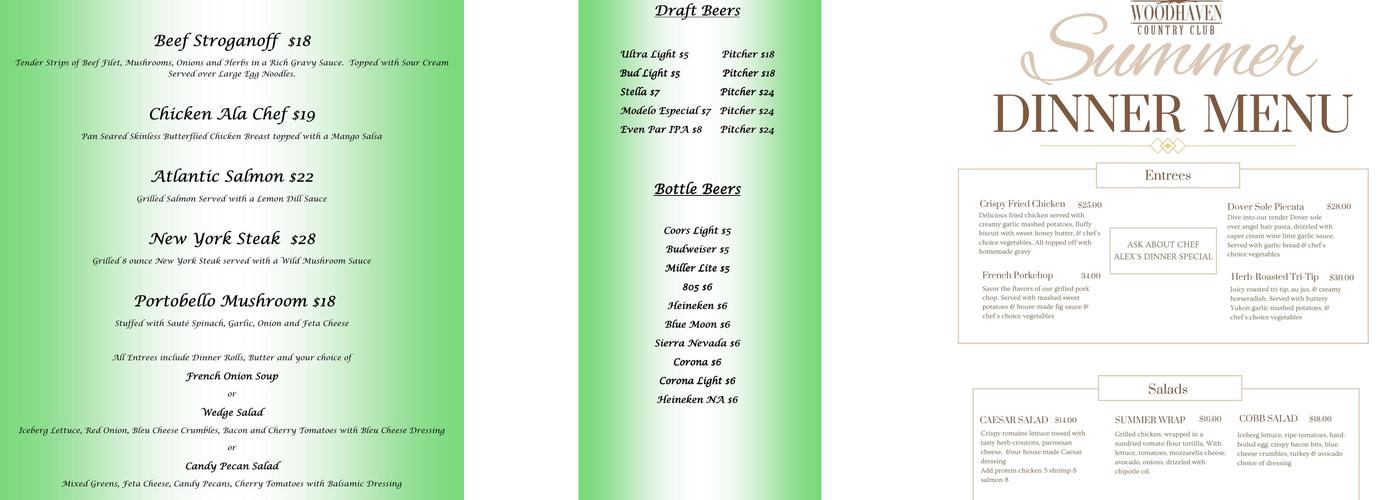 The Vista Lounge Menu