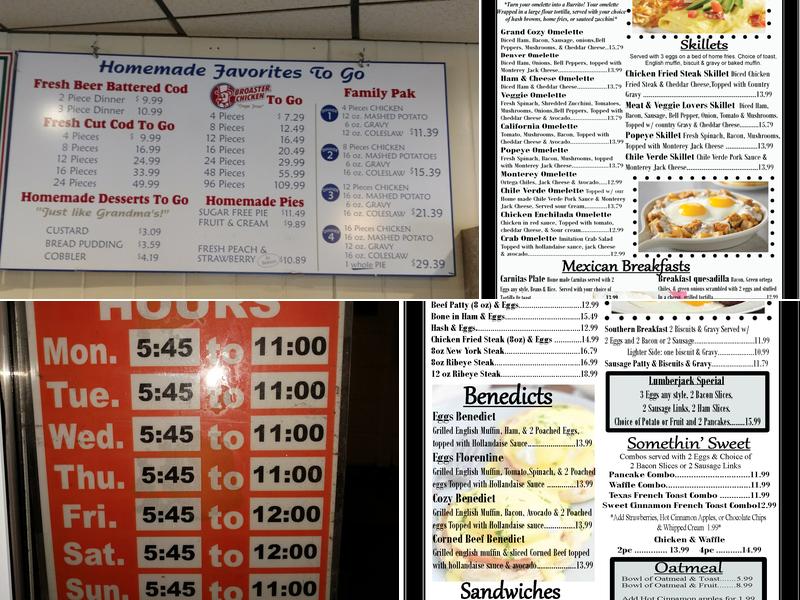 Cozy Diner Bar and Grill Menu