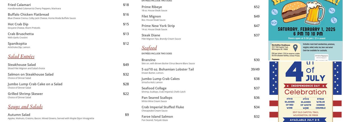The Marshallton Steakhouse Menu