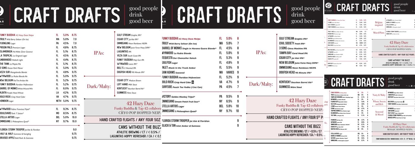 Tap 42 Craft Kitchen & Bar - Kendall Menu