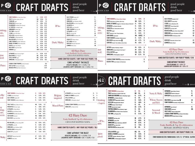 Tap 42 Craft Kitchen & Bar - Kendall Menu