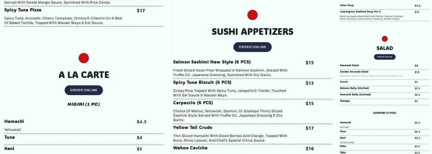 Arashi Yama sushi & hibachi lounge Menu